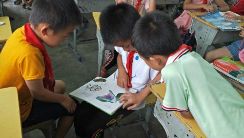 Donating books to students in the remote mountainous area of Guizhou